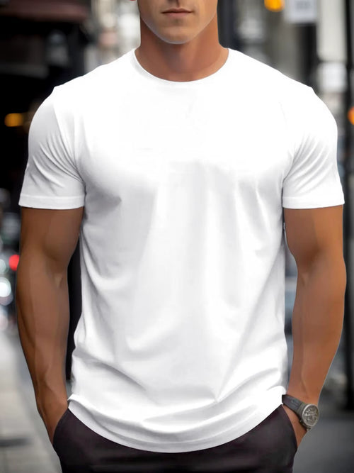 T-Shirt Men'S 100% Cotton Solid Color Summer round Neck Oversized Tee Casual Breathable High Quality Short Sleeve Top for Men