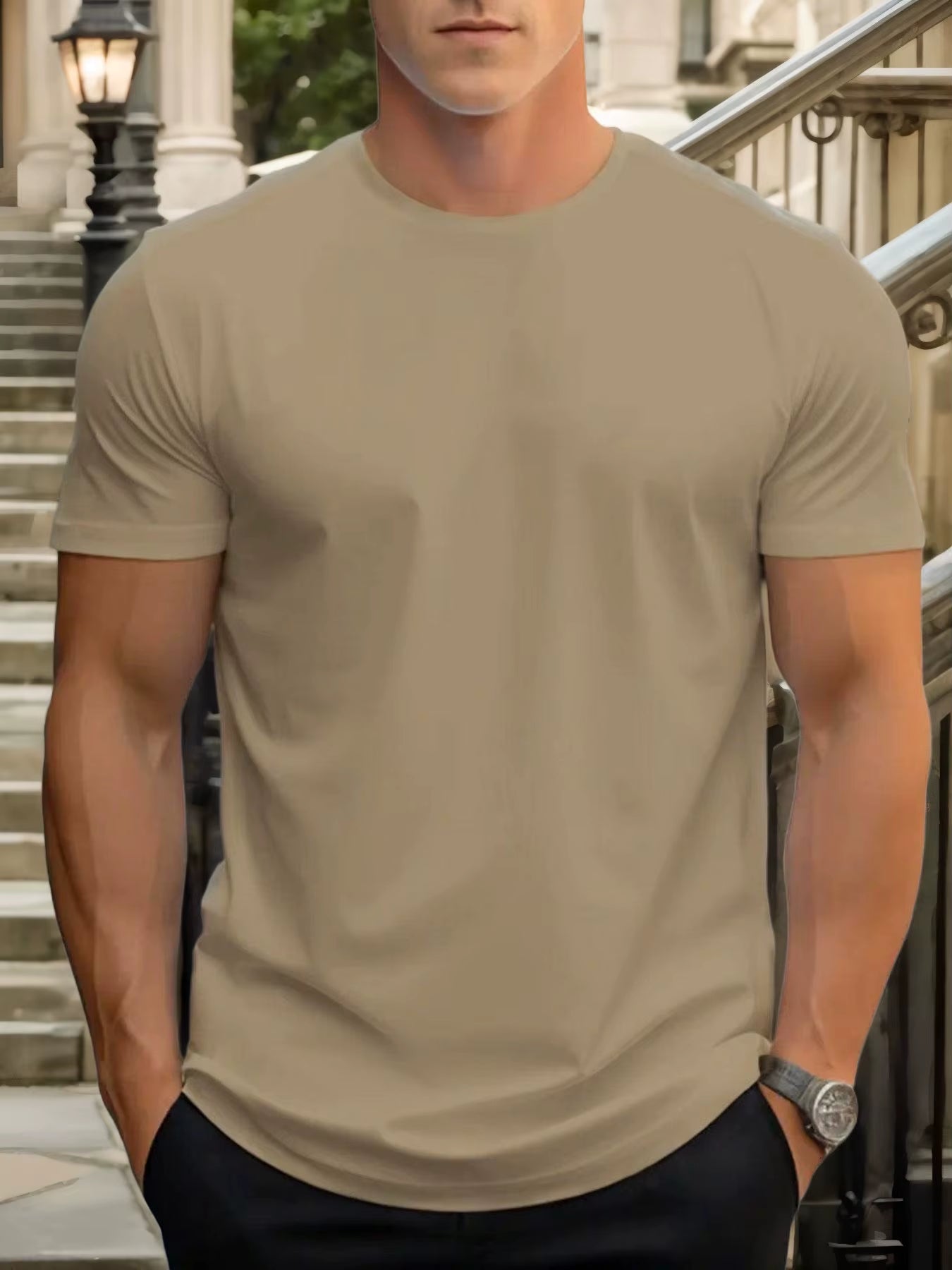 T-Shirt Men'S 100% Cotton Solid Color Summer round Neck Oversized Tee Casual Breathable High Quality Short Sleeve Top for Men