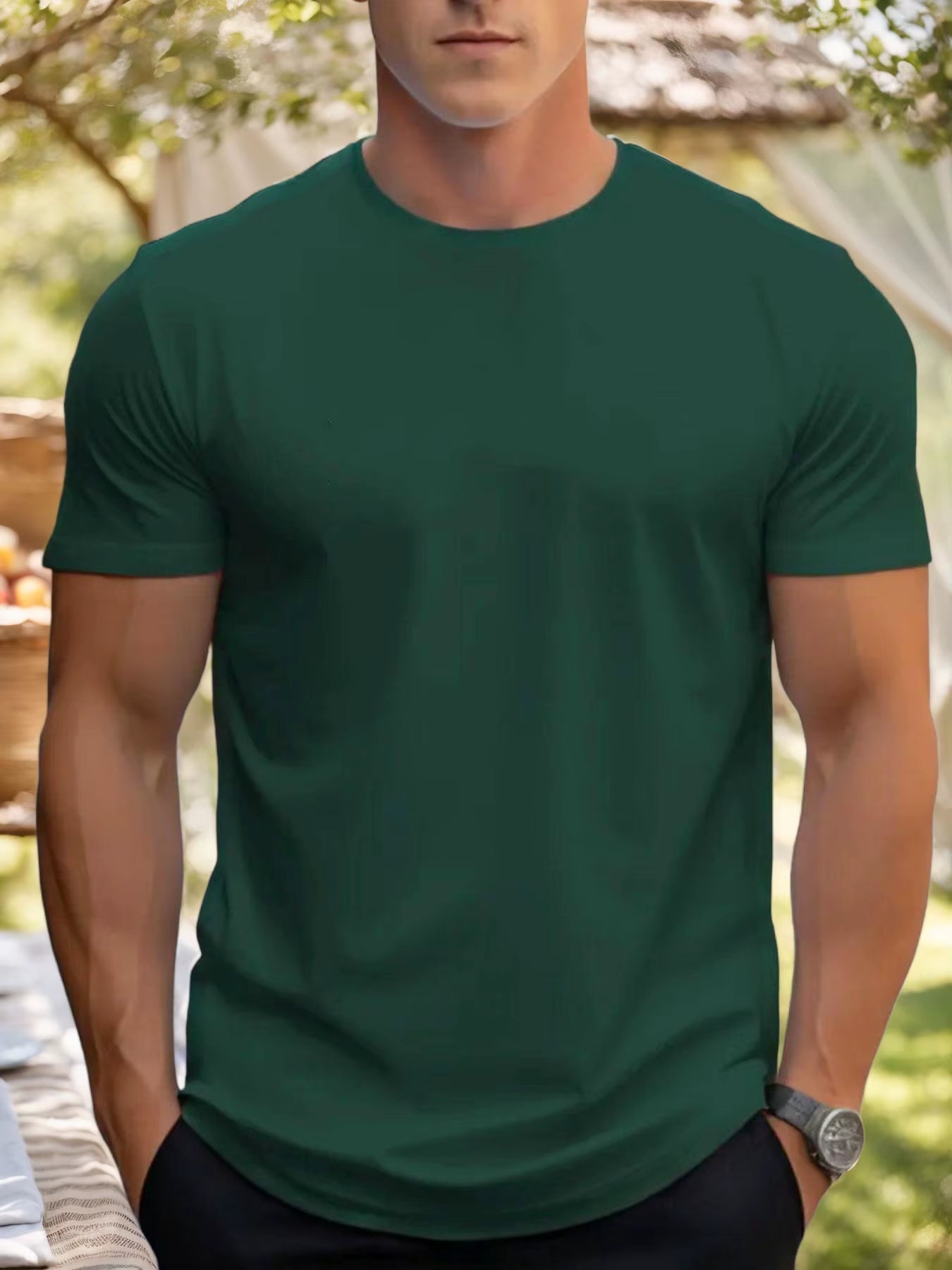 T-Shirt Men'S 100% Cotton Solid Color Summer round Neck Oversized Tee Casual Breathable High Quality Short Sleeve Top for Men