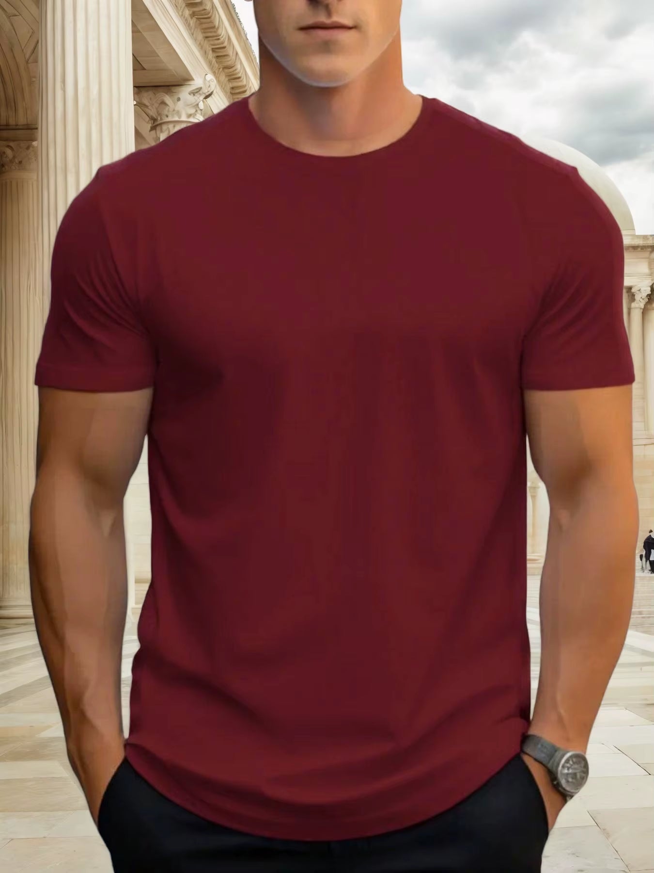 T-Shirt Men'S 100% Cotton Solid Color Summer round Neck Oversized Tee Casual Breathable High Quality Short Sleeve Top for Men