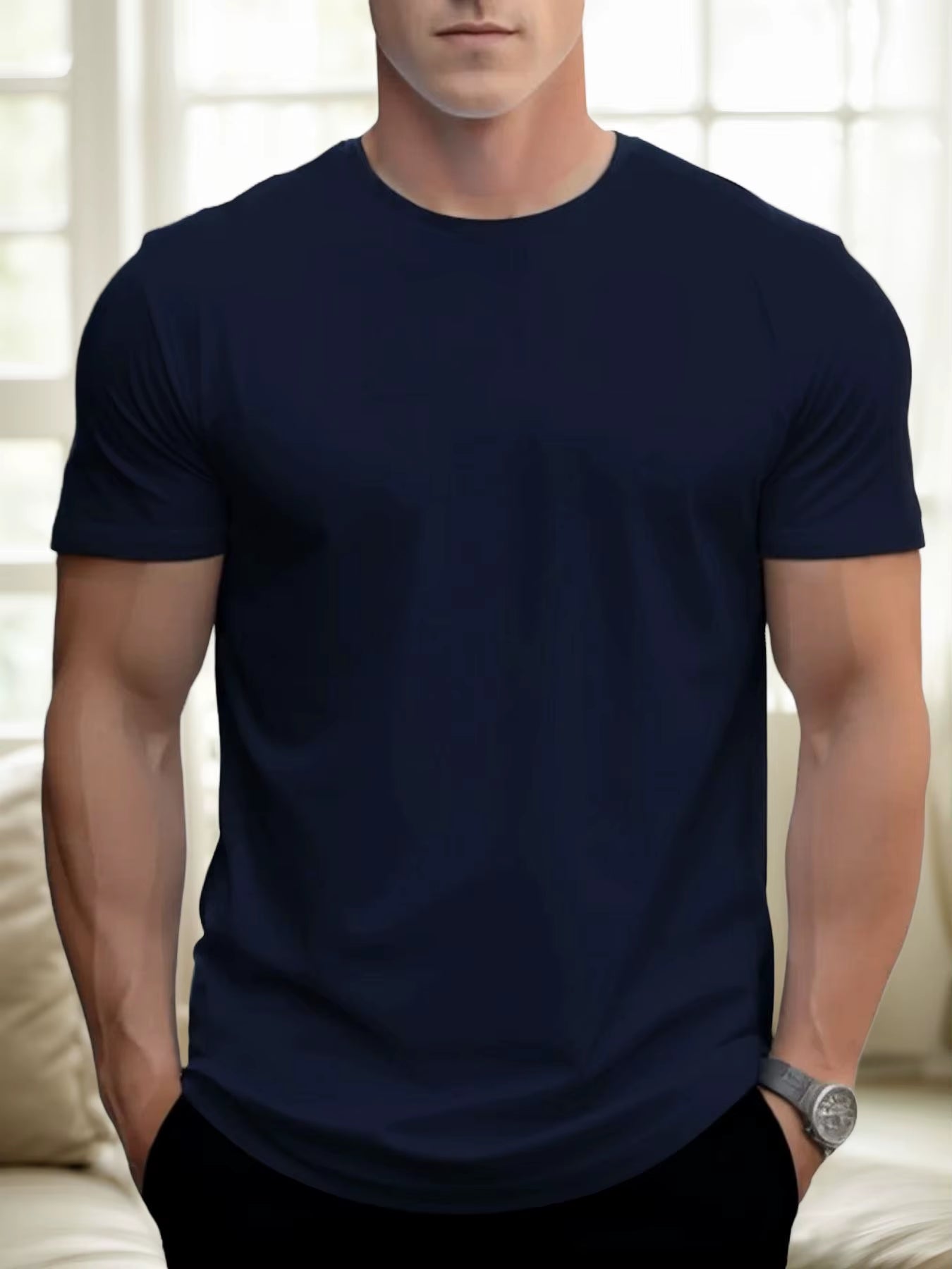 T-Shirt Men'S 100% Cotton Solid Color Summer round Neck Oversized Tee Casual Breathable High Quality Short Sleeve Top for Men