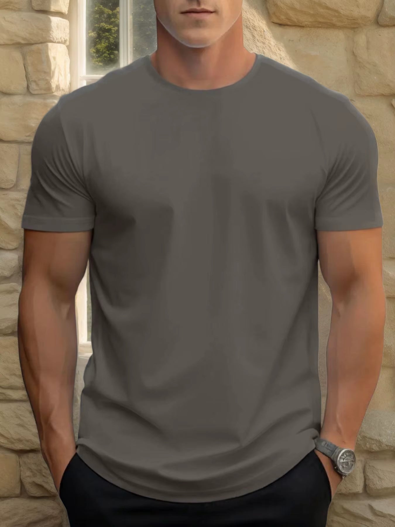 T-Shirt Men'S 100% Cotton Solid Color Summer round Neck Oversized Tee Casual Breathable High Quality Short Sleeve Top for Men